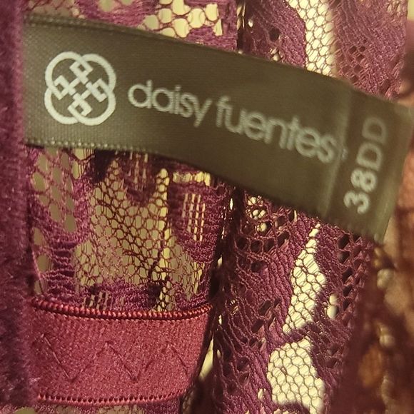 Daisey Fuentes Long Line Bra, PushUp UnderWire 38DD, Maroon, laced Floral - Picture 2 of 10